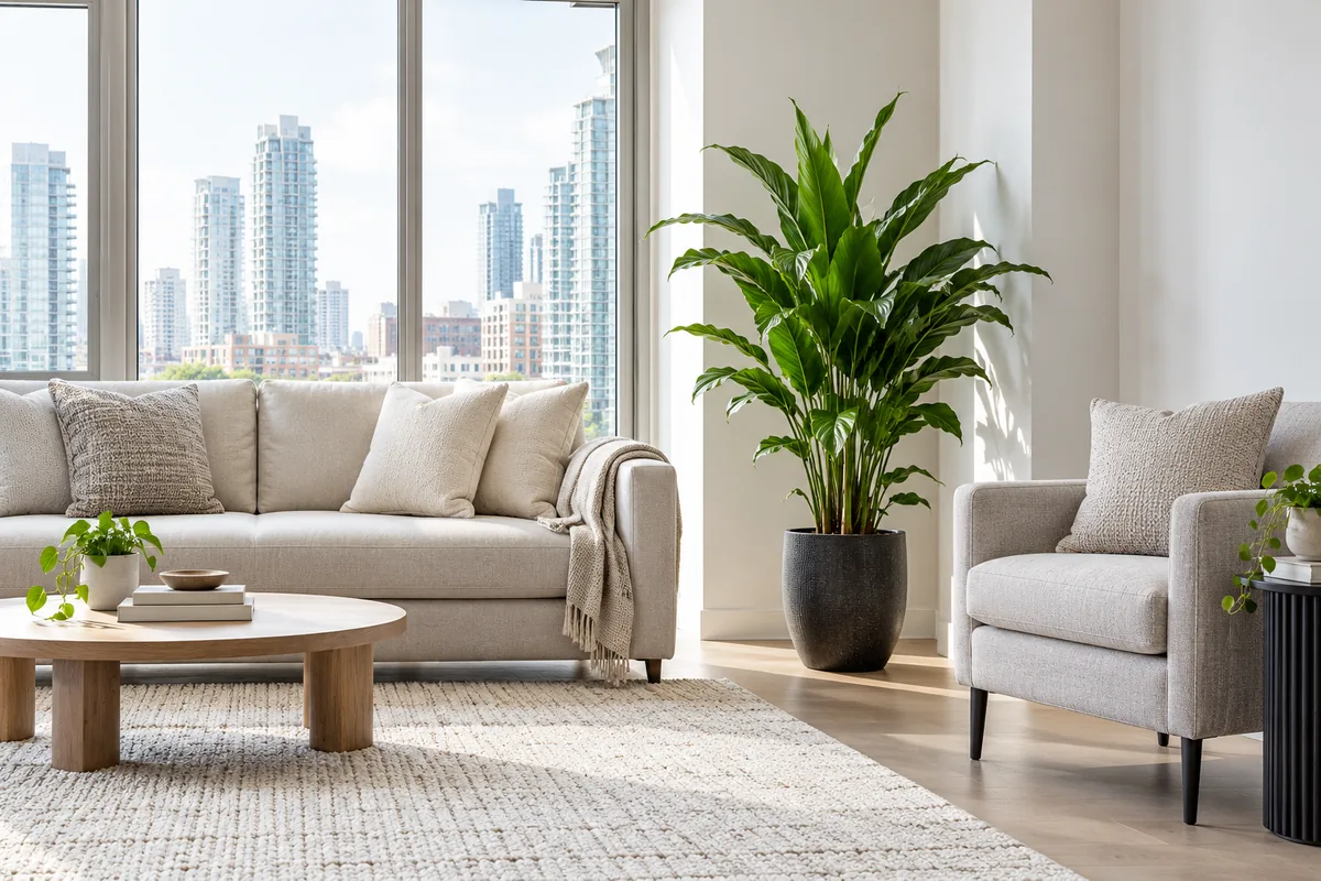Bright living room with plants