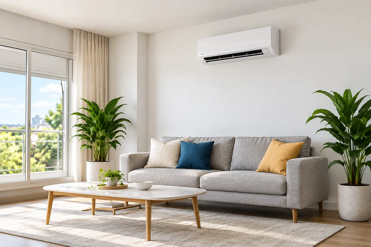 Living room with a wall-mounted aircond