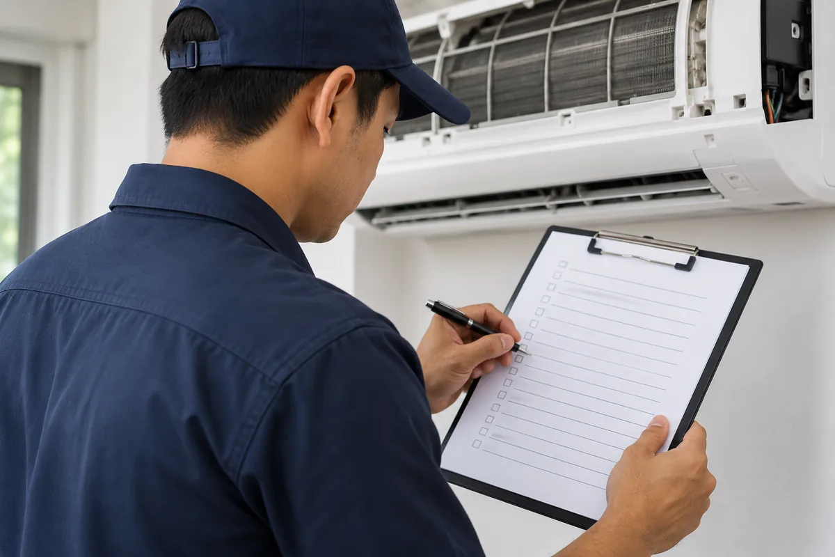 Technician preparing a written quote on a clipboard